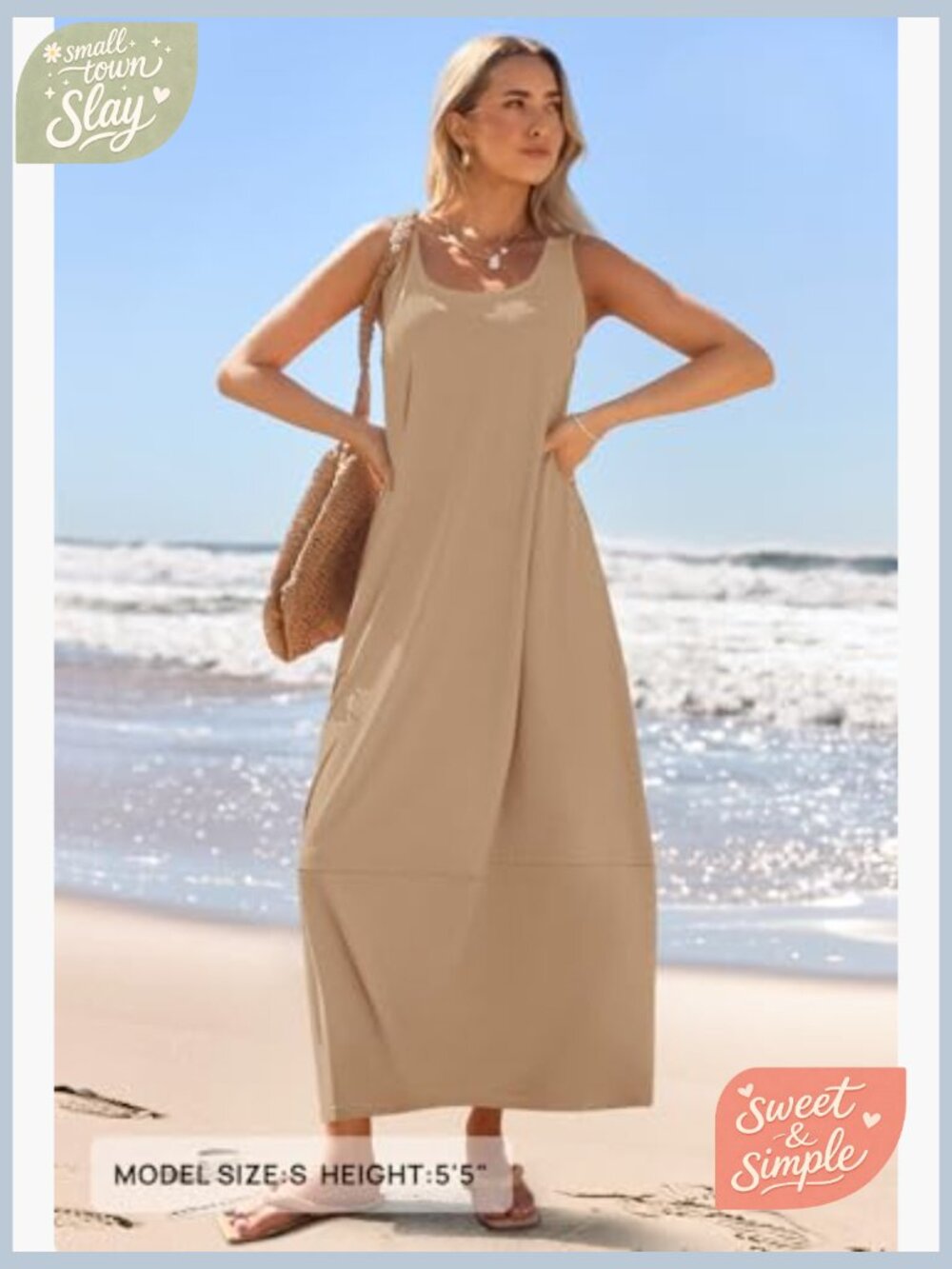 Boho Maxi Sundress Scoop Neck Sleeveless Loose Tank Dress - Picture 2 of 7